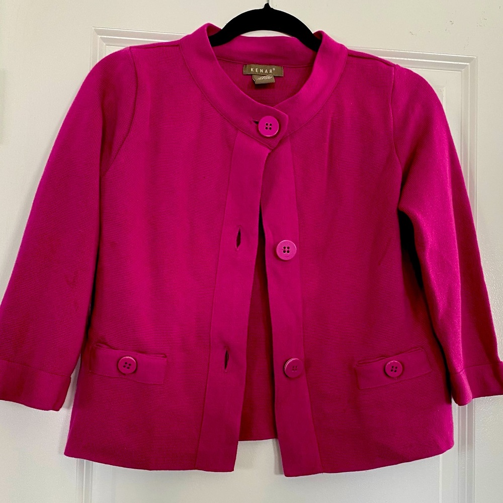 Fuchsia Cardigan with functional buttons.